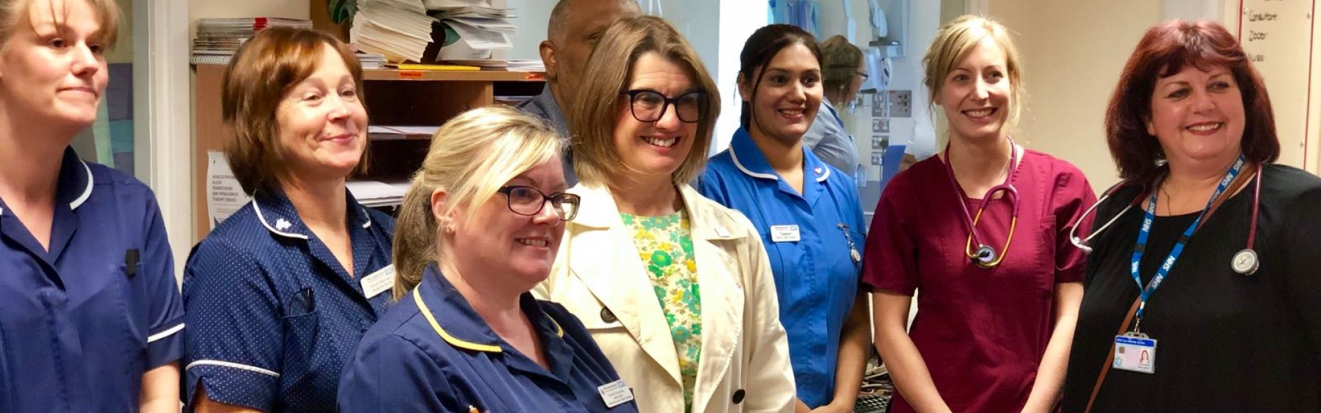 Rachel with NHS staff at the Alexandra Hospital