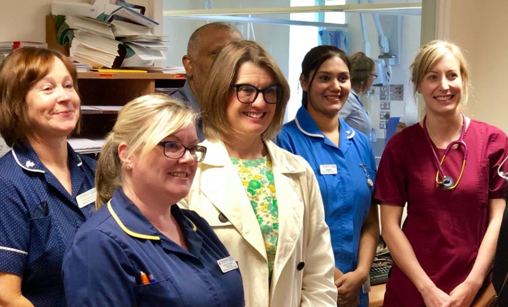 Rachel with NHS staff at the Alexandra Hospital