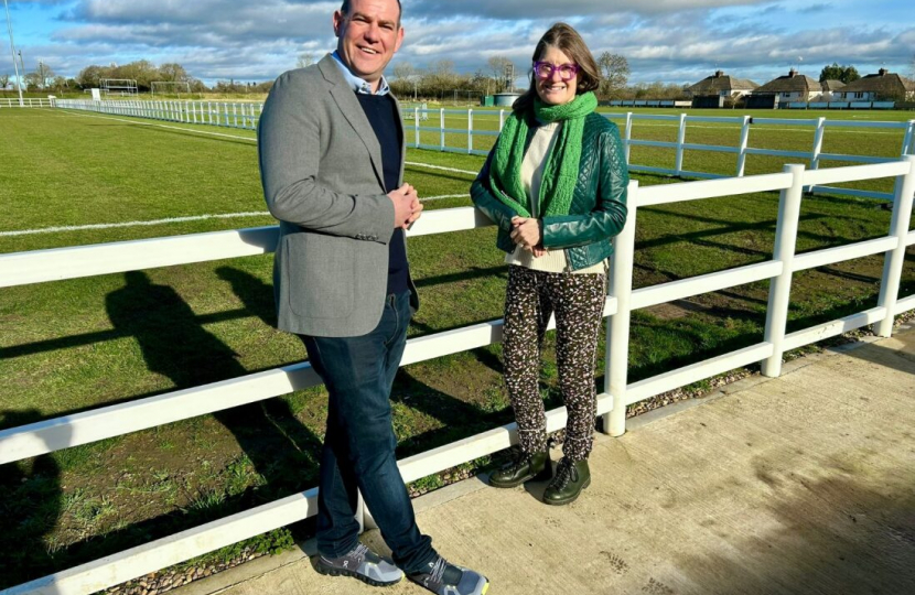 Rachel with Robert Sullivan, CEO of the Football Foundation at Inkberrow Football Club.