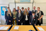 Rachel and Cllr Matt Dormer, Leader of Redditch Borough Council, with students from Trinity High School.