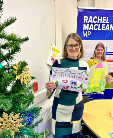 Rachel with the winning Christmas e-card designs