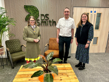 Rachel with Stuart Rose, Head of Technical Development at DS Smith, and Katie Turberville-Cox, Innovation Site Coordinator at DS Smith.