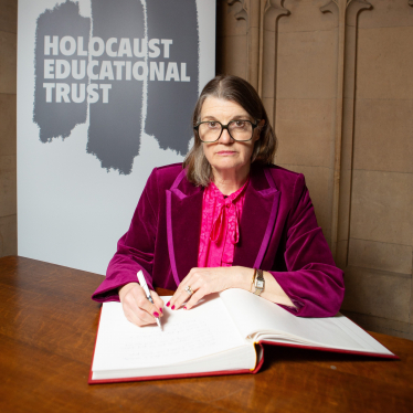 Rachel signing the Holocaust Educational Trust’s Book of Commitment.