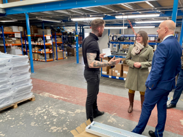 Rachel visiting a local business in Redditch