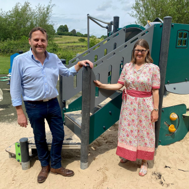 Rachel with Cllr Matt Dormer at the new Forge Mill playground